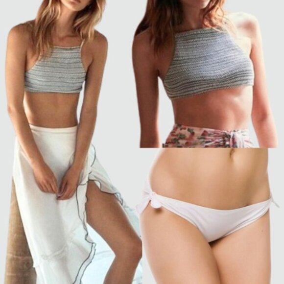 KISUII Bikini Set Large White Two Piece Halter Smocked Hipster Bikini BARNEYS - Picture 1 of 16